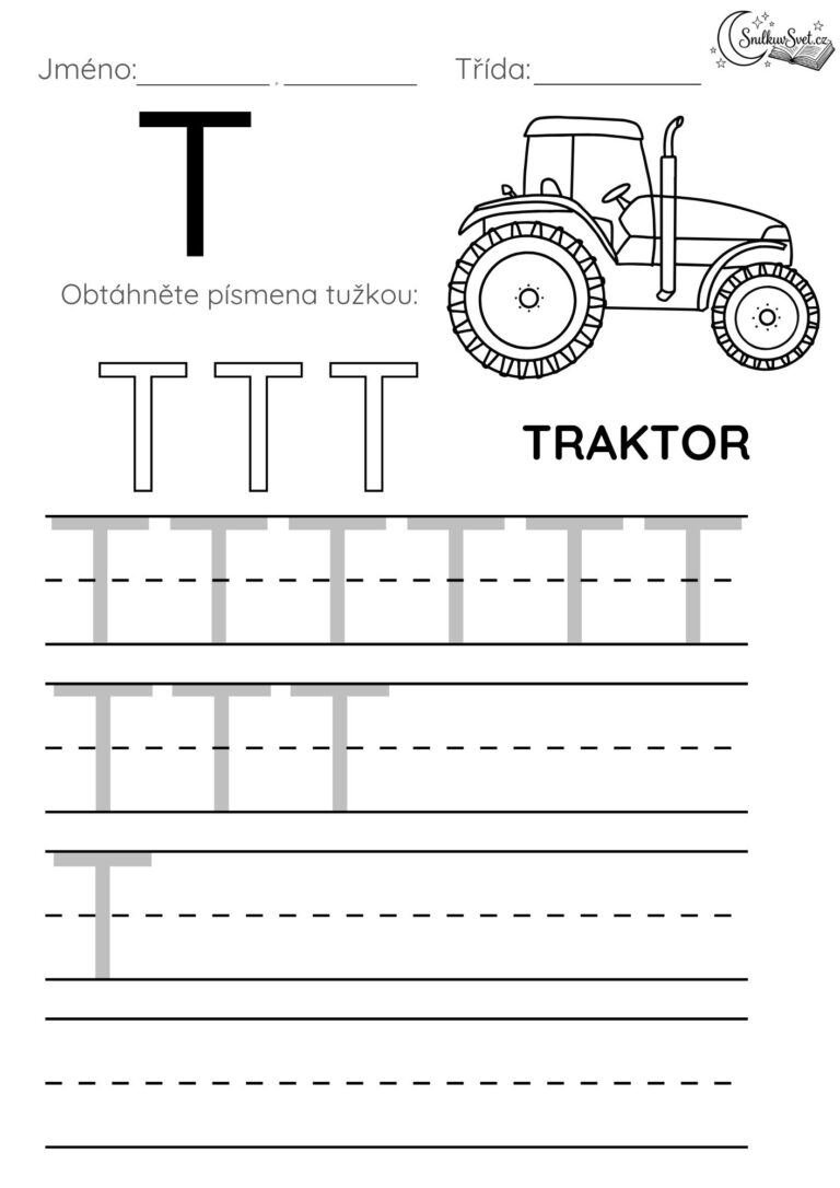 Písmeno T: Hravý pracovní list pro děti