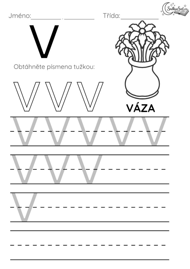Písmeno V: Hravý pracovní list pro děti