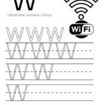 Pracovní list pro písmeno W s obrázkem wifi signálu a řádky.