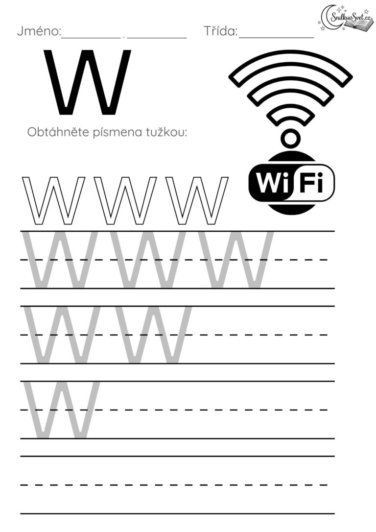 Písmeno W: Hravý pracovní list pro děti