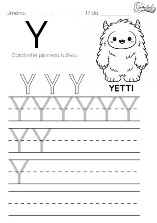 Písmeno Y: Hravý pracovní list pro děti