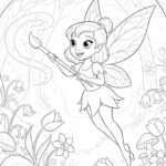 Omalovánka line-art vhodná k vytištění a vybarvení pro děti. Téma lesní víla a kouzelné jarní květy