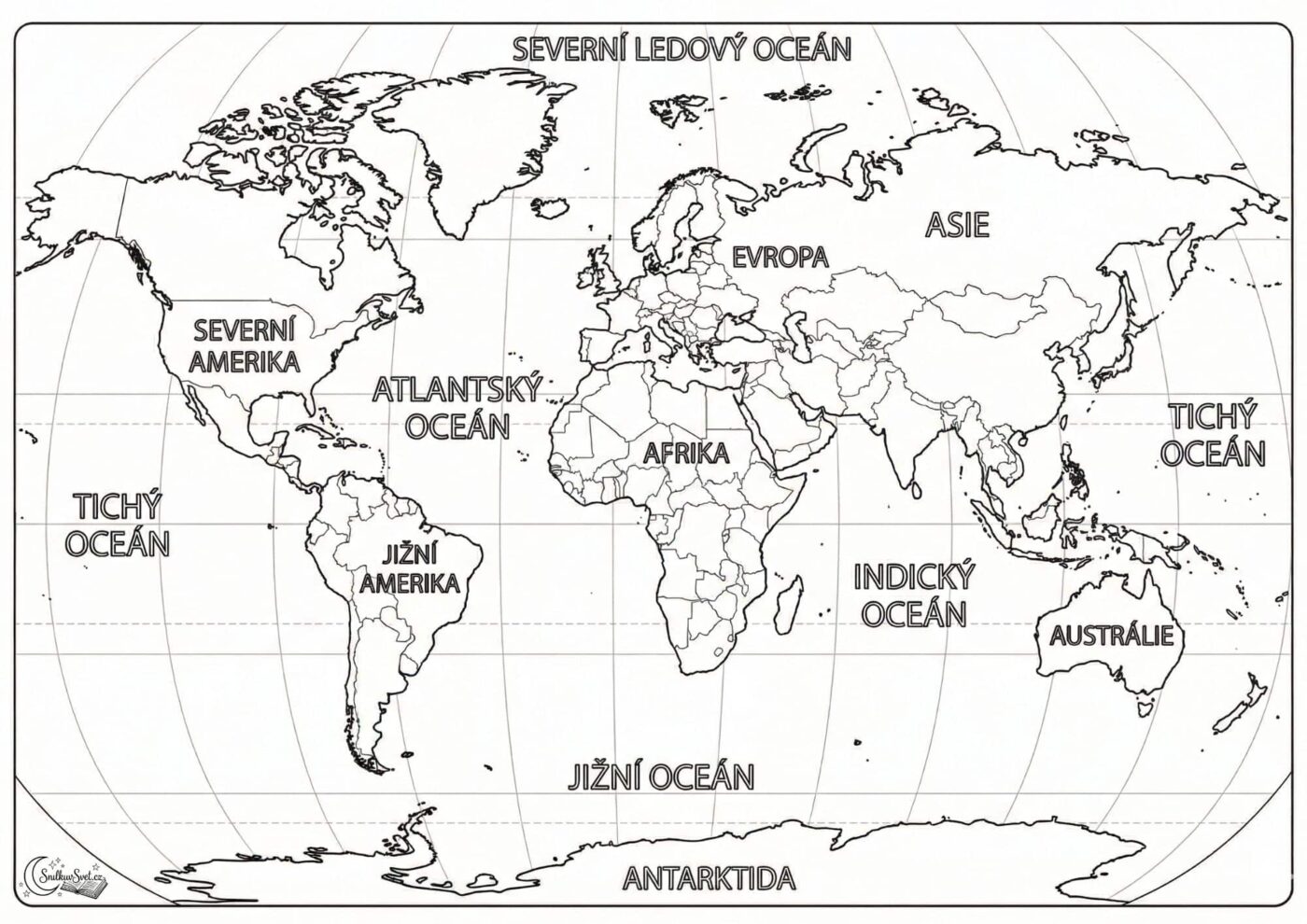 Omalovánka: Mapa světa pro velké objevitele