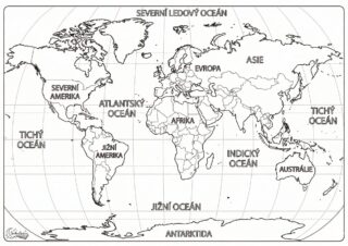 Omalovánka: Mapa světa pro velké objevitele