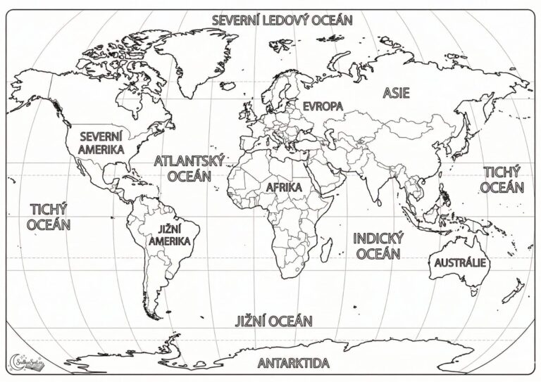 Omalovánka: Mapa světa pro velké objevitele