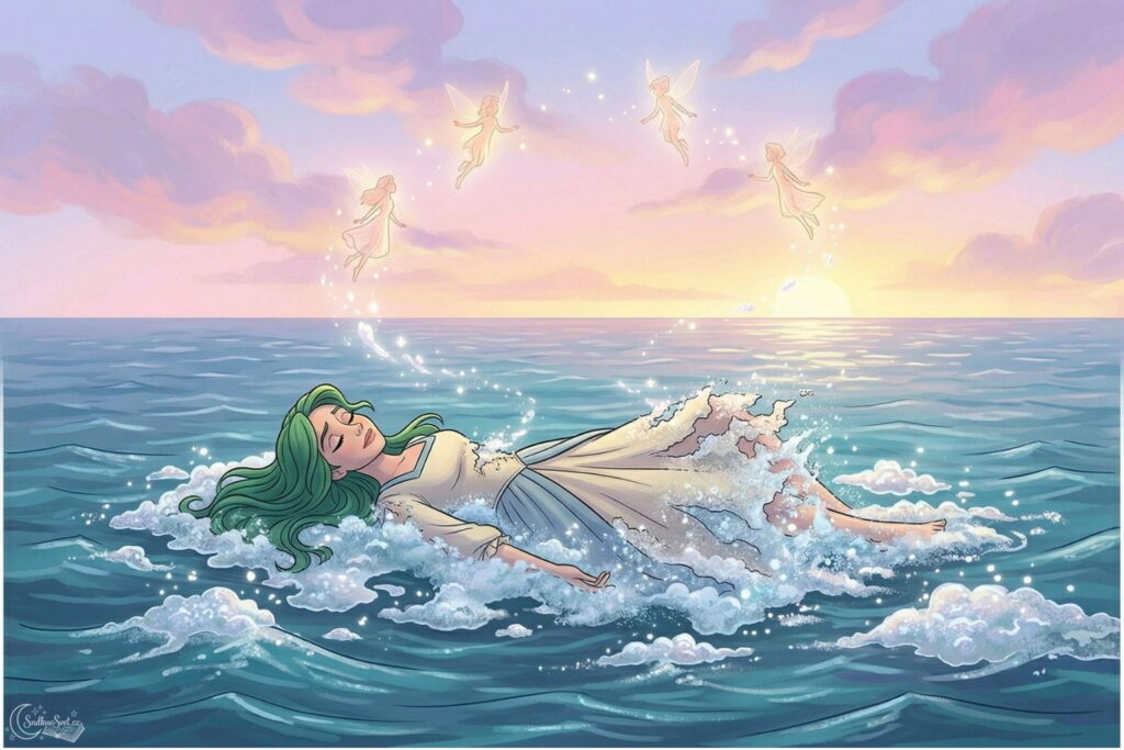 Mořská víla se na palubě lodi při východu slunce proměňuje ve svítící mořskou pěnu a stoupá k nebi jako dcera vzduchu.