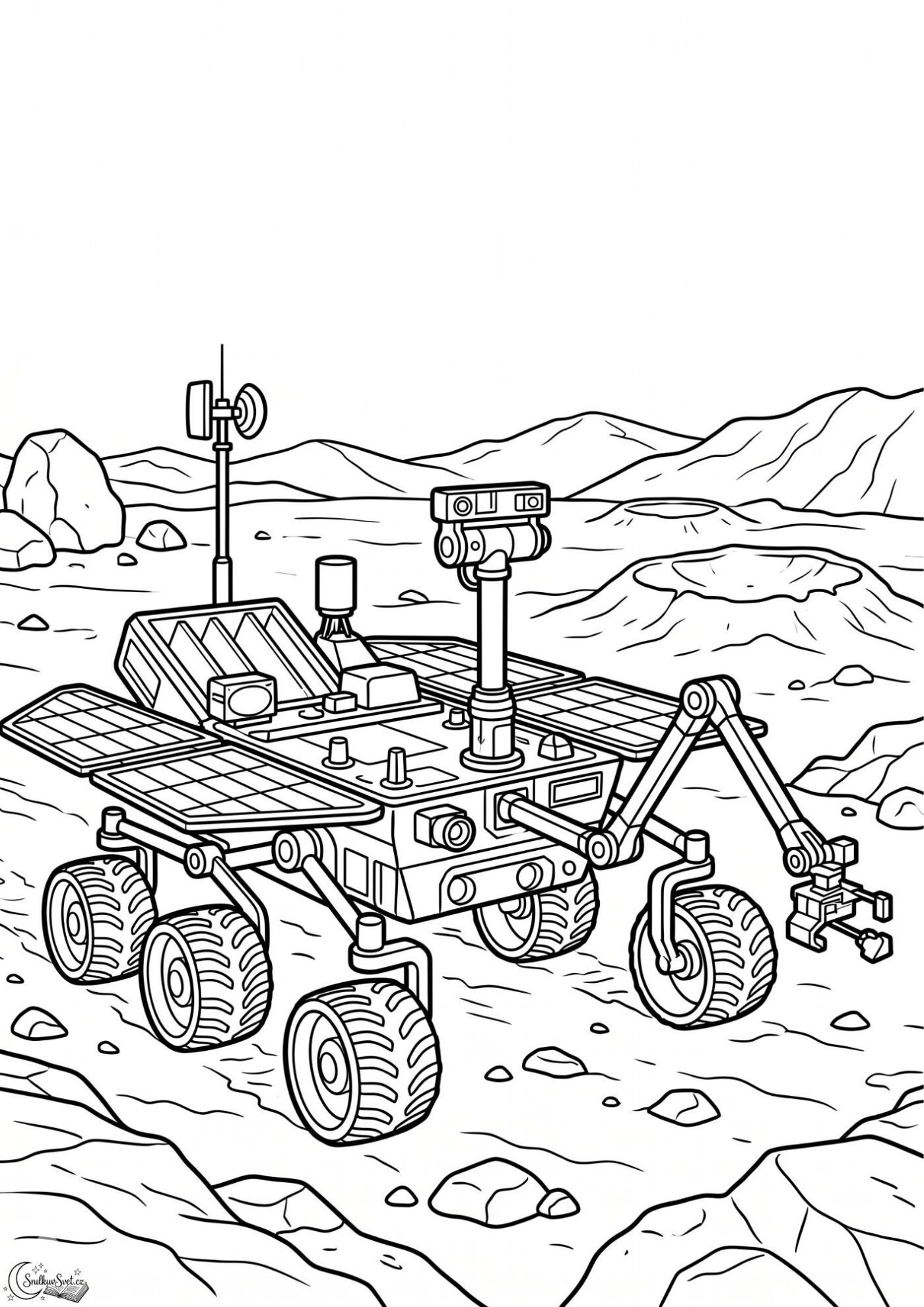 Omalovánka: Průzkumný rover na Marsu