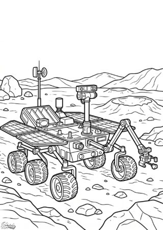Omalovánka: Průzkumný rover na Marsu