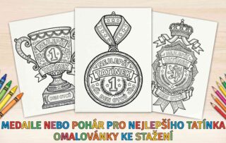Originální medaile a pohár k vybarvení na Den otců