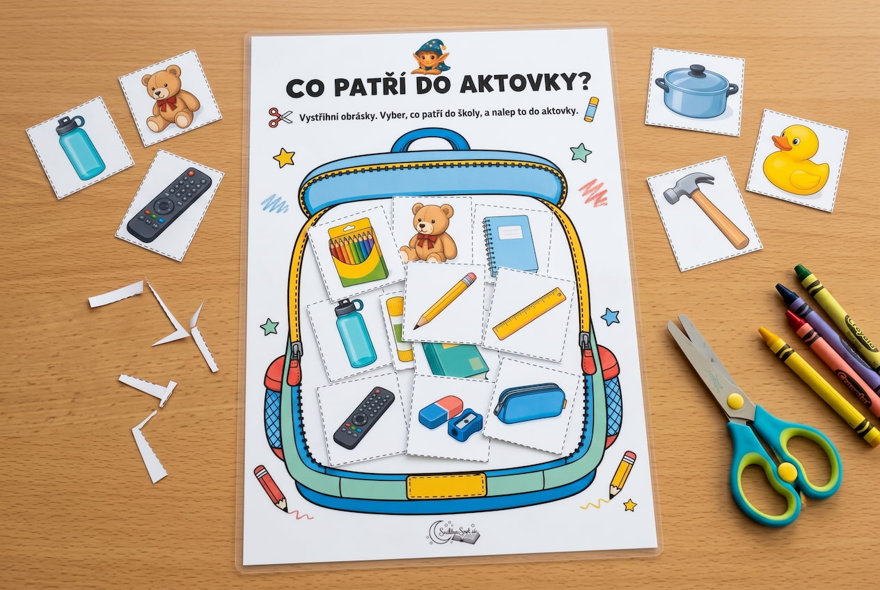 Co patří do aktovky? Vystřihovánka a pracovní list